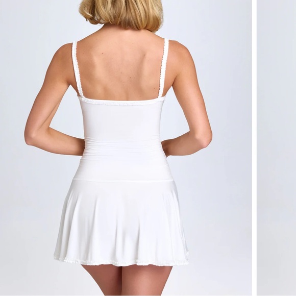 Lace-Trim Ruched Mini Dress in White - Picture 2 of 7